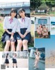 A collage of photos of two girls in school uniforms.